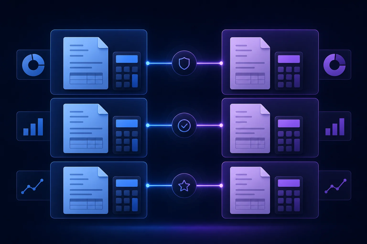 Grid van abstracte factuur- en rekenmachine-iconen die AFAS-alternatieven op functies vergelijkt
