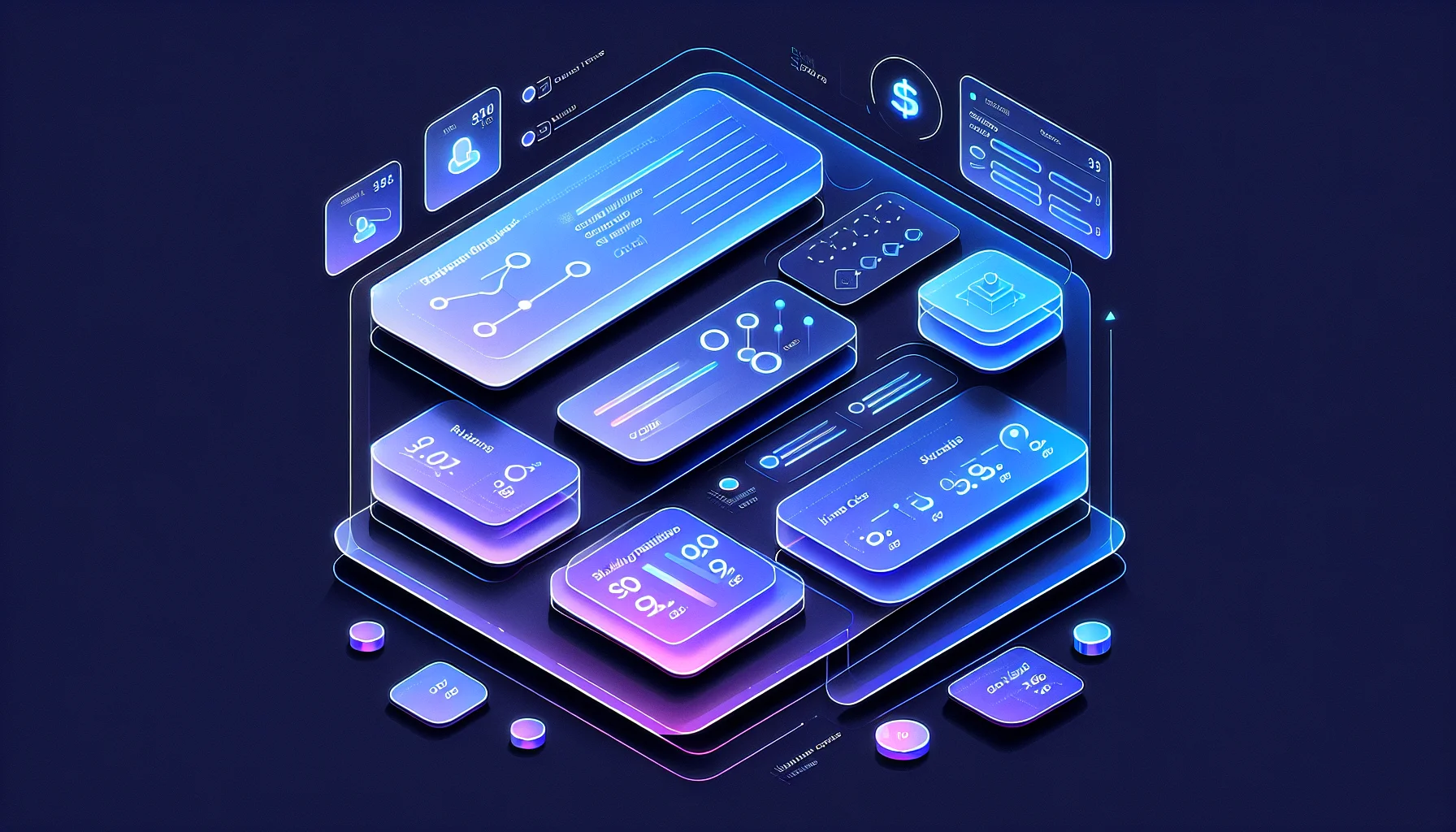 Abstract dashboard met prijslagen en verborgen kosten symbolen die de werkelijke prijs van gratis CRM-software tonen