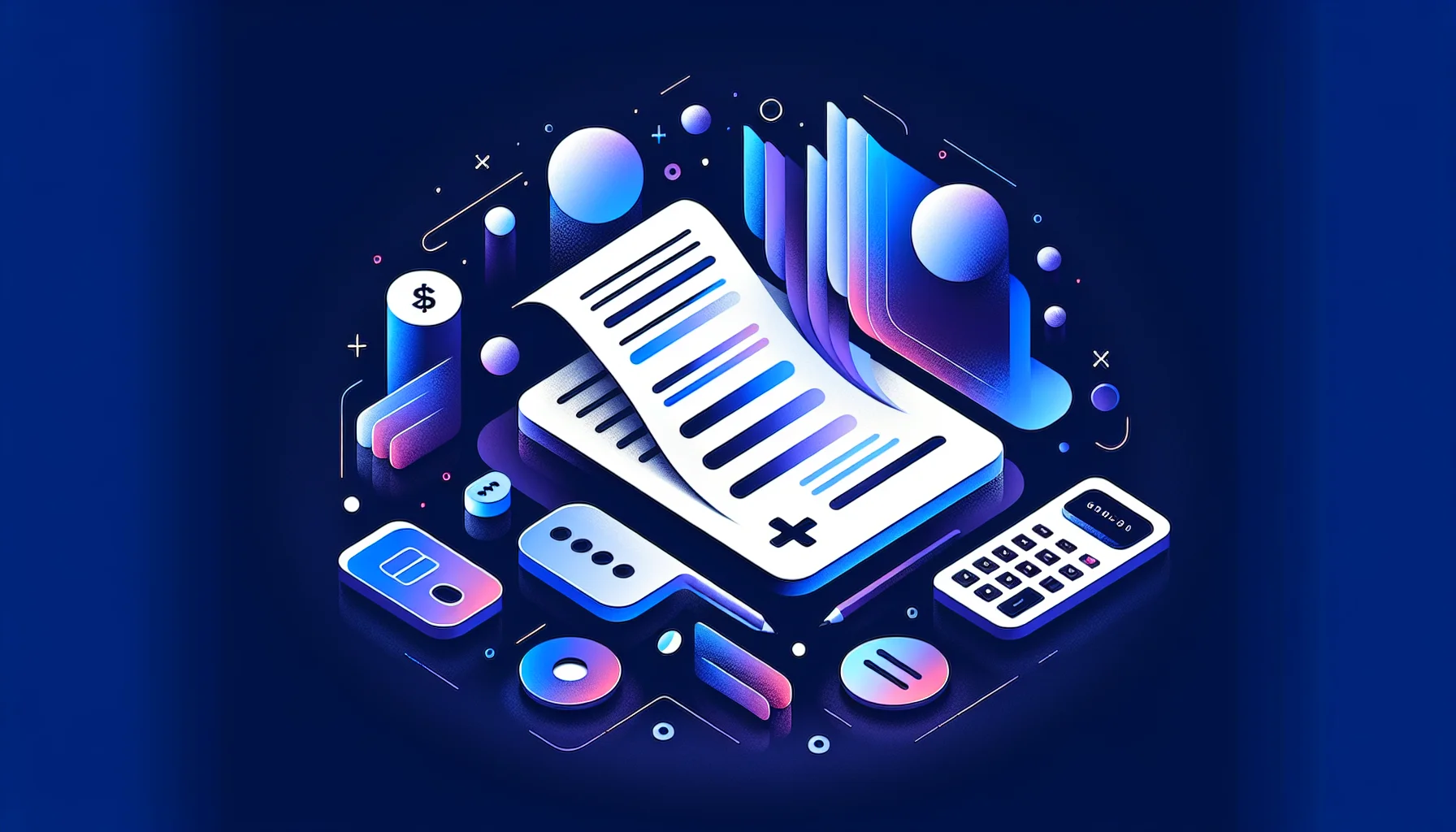 Visuele vergelijking Nederlandse boekhoudtools voor ZZP ondernemers Abstract illustratie van factuur documenten, rekenmachine elementen en financiële iconen voor boekhoudprogramma vergelijking