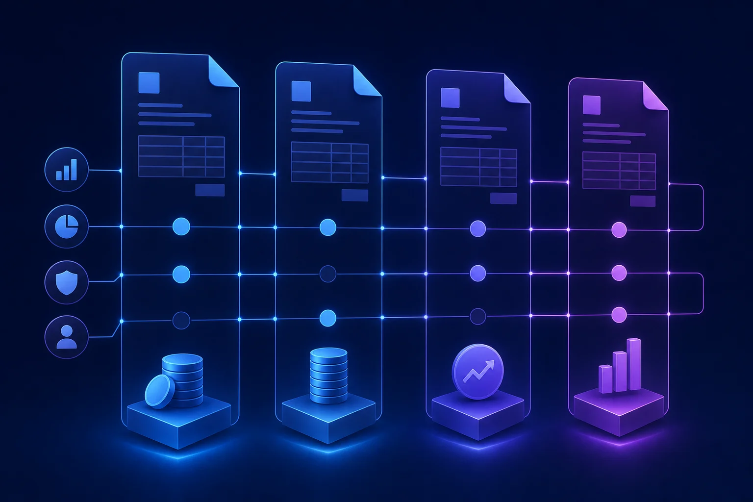 Vergelijking boekhoudsoftware voor BTW-kwartaalaangifte Abstracte vergelijking van boekhoudsoftware-panelen met factuur- en rekenmachine-iconen voor kwartaalaangifte