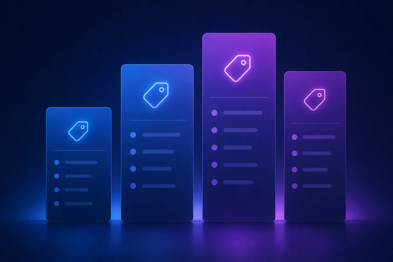 Prijsvergelijking van populaire CRM systemen Vergelijking van CRM-prijzen weergegeven als abstracte staafdiagrammen met verschillende hoogtes in blauw-paars
