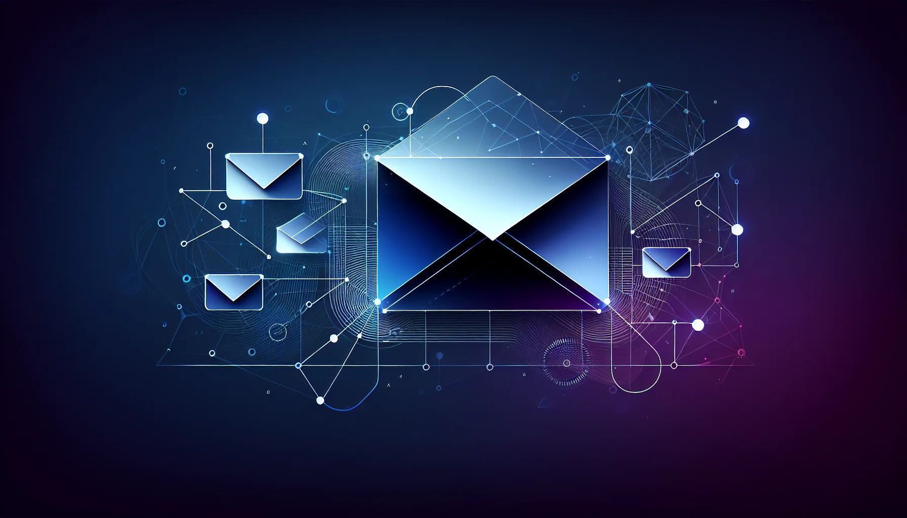 Email marketing tools alternatief vergelijking illustratie Abstracte visualisatie van e-mail enveloppen verbonden door stroomdiagrammen voor email marketing tools vergelijking