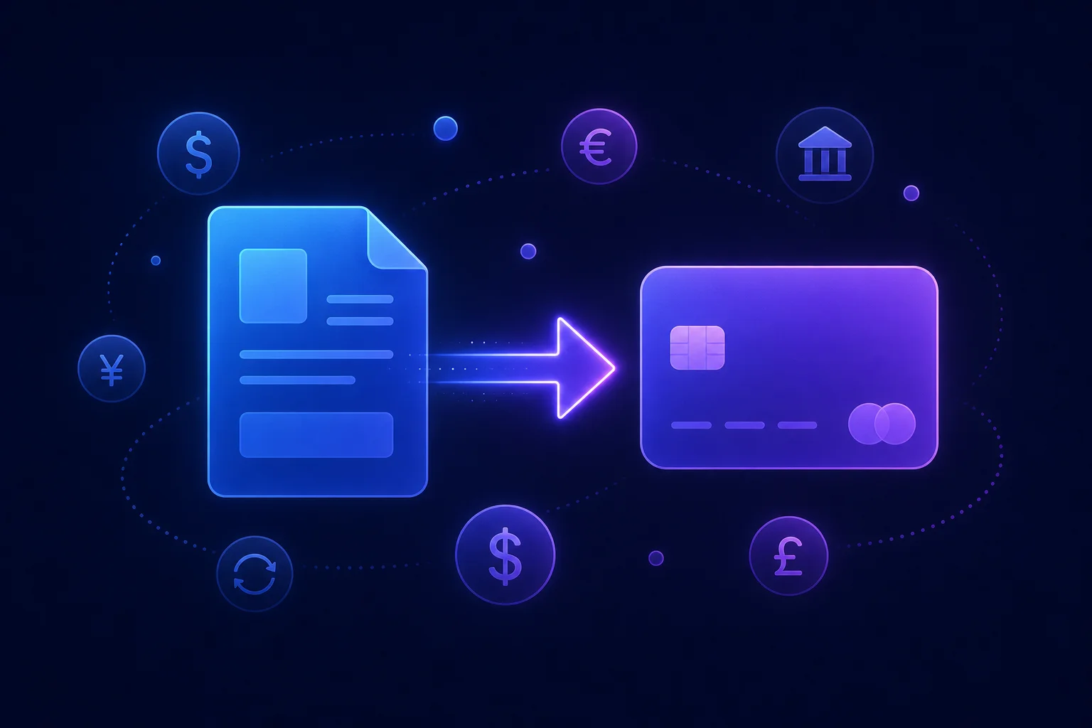 Abstracte illustratie van betalingsflow met factuur- en betaalkaartpictogrammen voor betalingen doen via Moneybird