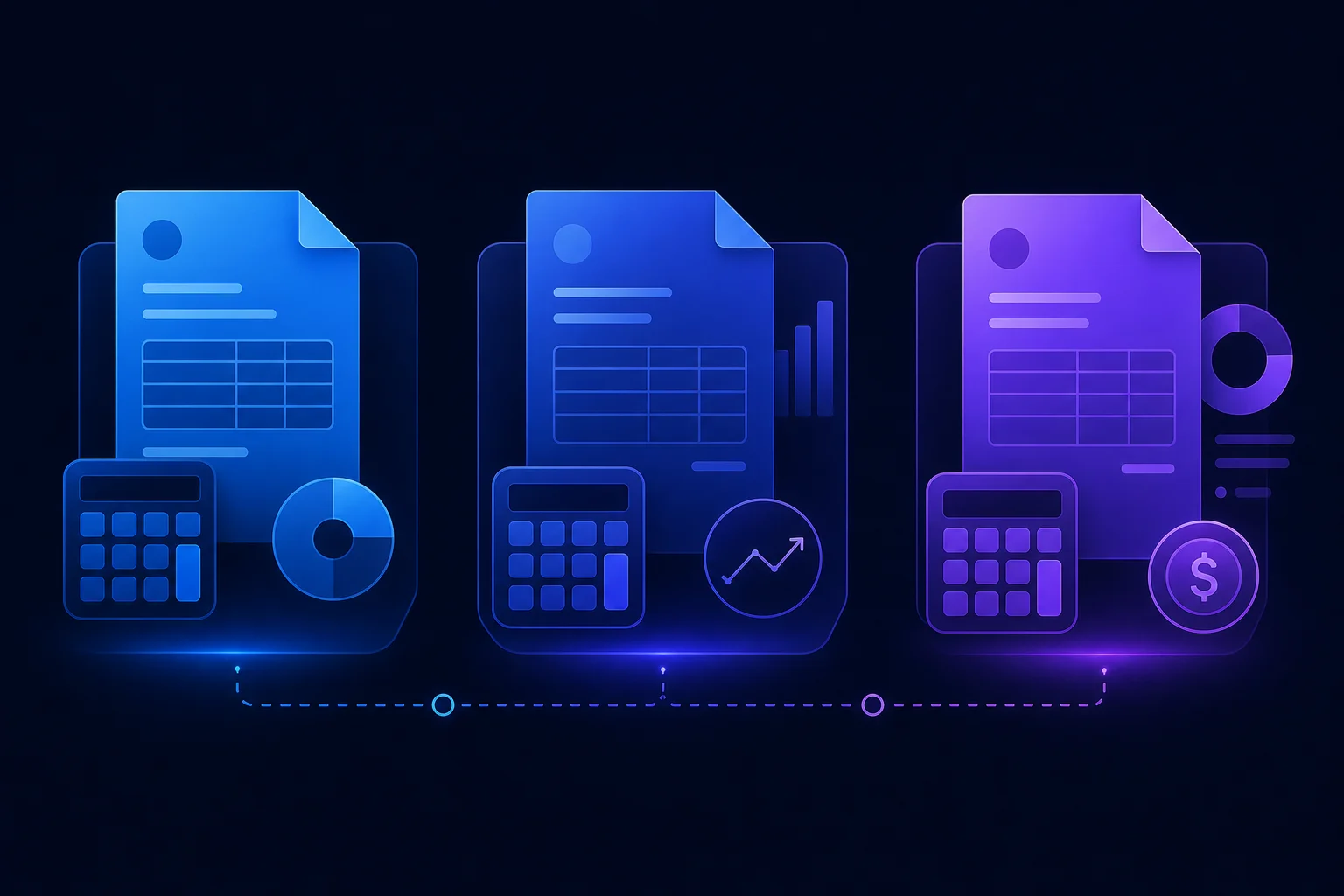 Vergelijking Moneybird met andere boekhoudsoftware tools Drie abstracte geometrische panelen met factuur- en rekenmachine-iconen symboliseren vergelijking van Moneybird met andere bo