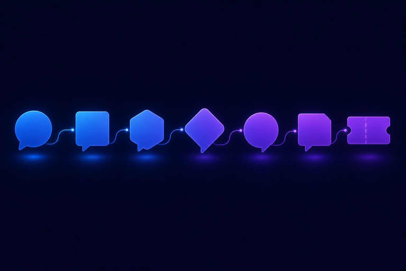 Zeven abstracte chatbubbel- en ticketiconen op een rij, symbool voor de vergelijking van helpdesk tools