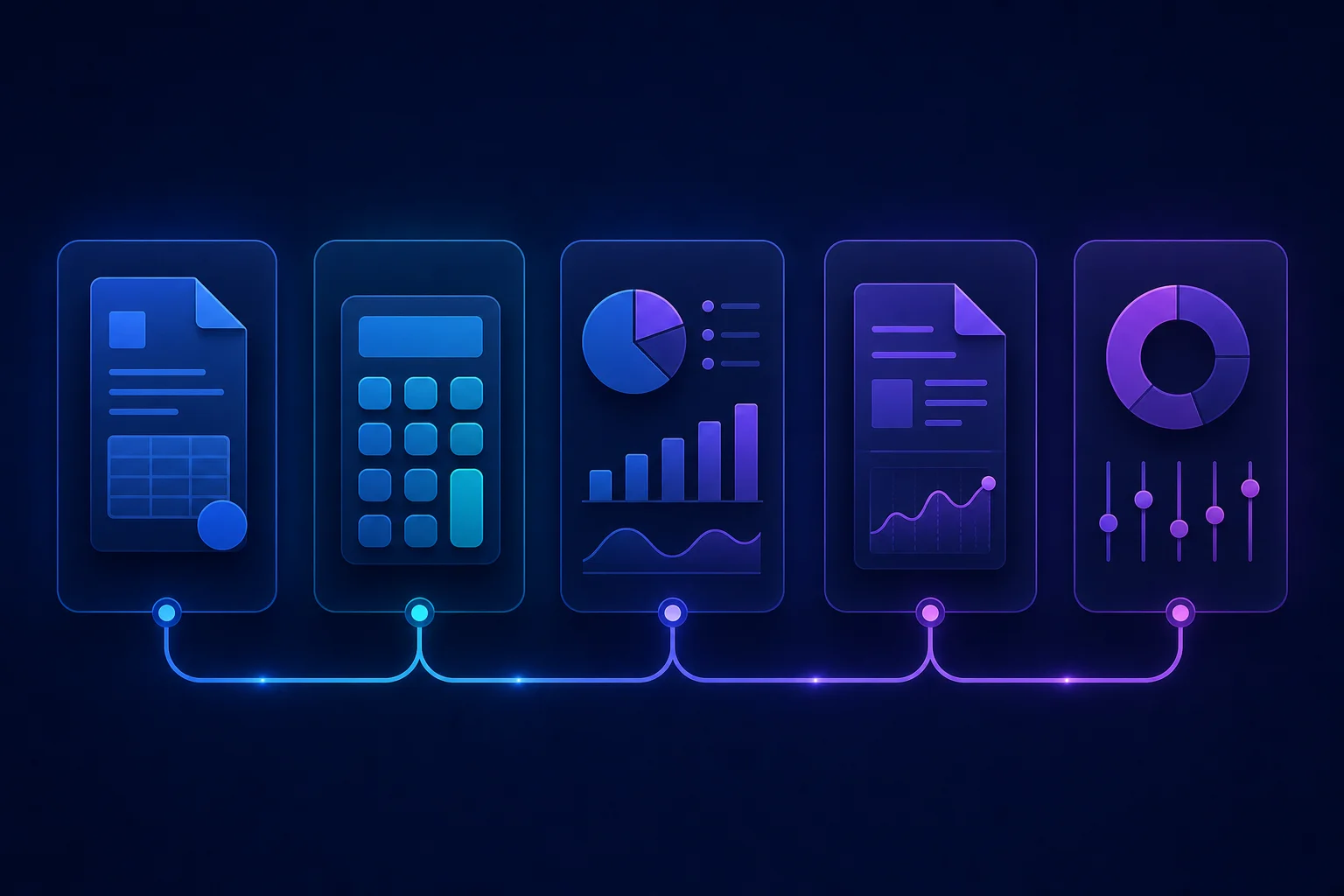 Vergelijking van vijf zakelijke rekening aanbieders Vijf abstracte geometrische panelen symboliseren verschillende zakelijke rekening aanbieders met financiële iconen
