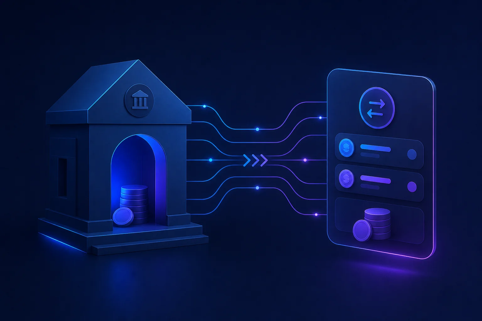 Verschil tussen bank en betaalinstelling visueel uitgelegd Abstracte illustratie die verschil toont tussen een traditionele bank en een digitale betaalinstelling voor zzp'ers